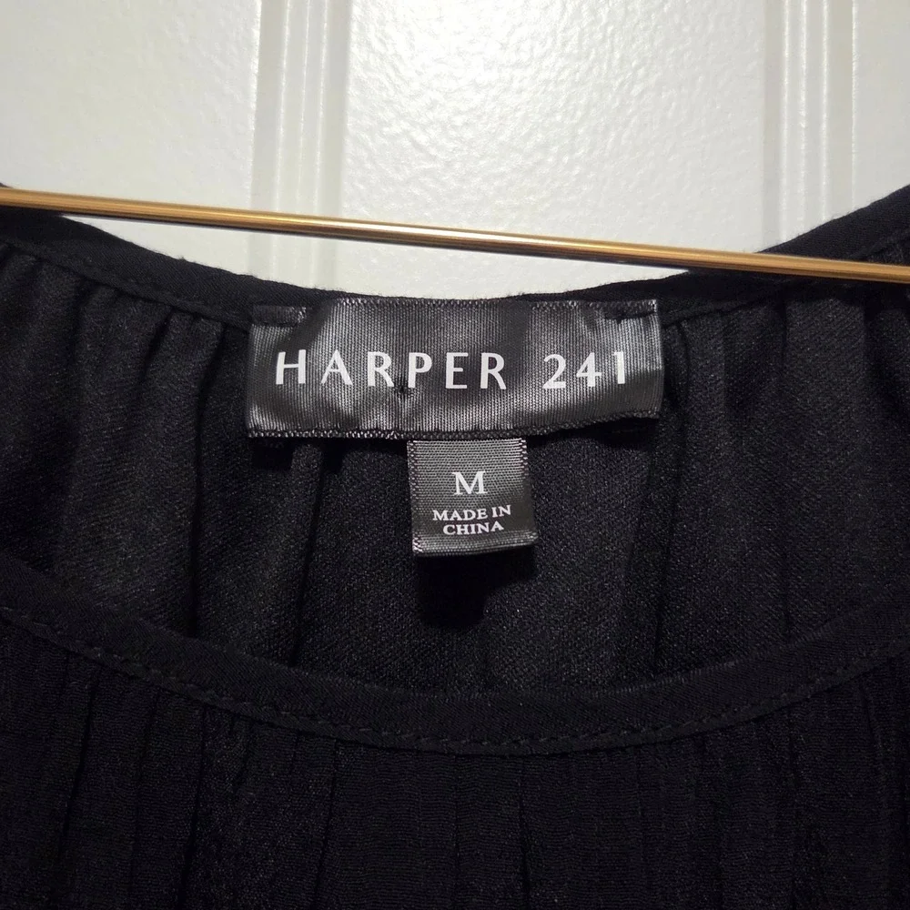 HARPER 241 Black Pleated Ruffle Tiered Dress Women's Size‎ M